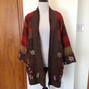 Soft Surroundings Wool Embroidered Jacket Open Front Medium